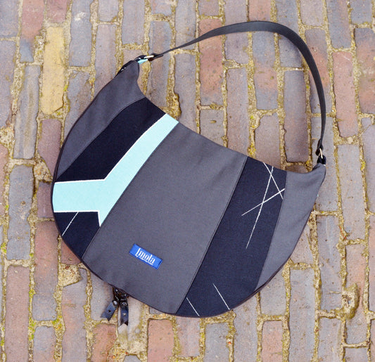 Abstract purse simple increasable large purse handbag shoulder bag canvas bag real genuine leather black strap elegant everyday purse OOAK