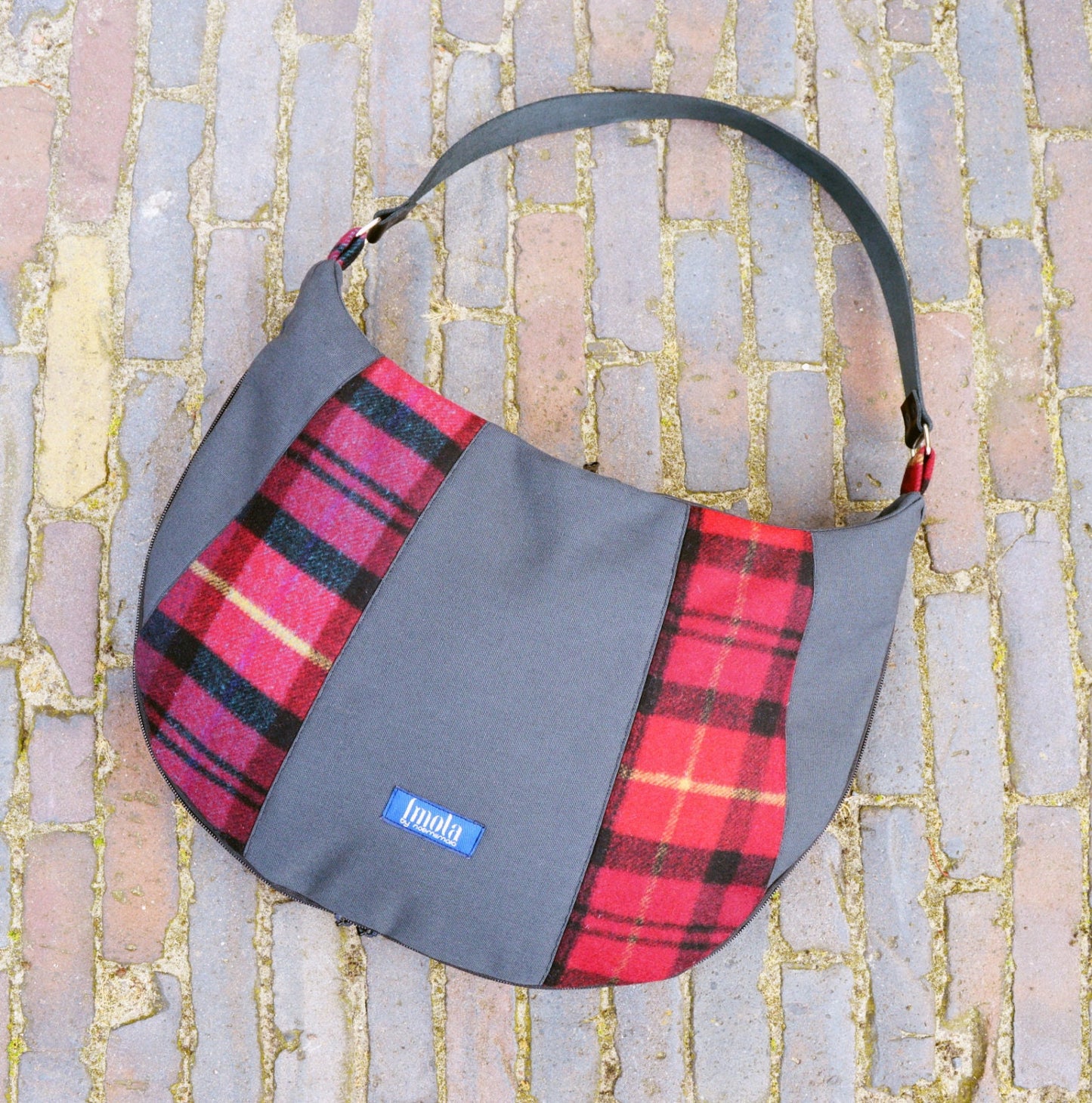 Plaid purse simple expandable large purse handbag shoulder bag canvas bag country cottage chic western style everyday purse tartan red