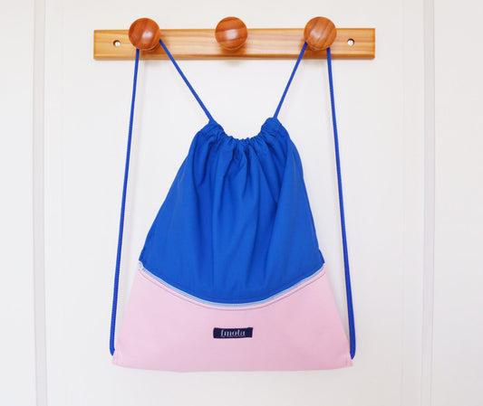 Summer gym bag backpack beach festival bag water resistant waterproof color block blue pink rose quartz hipster colorful minimalist backpack