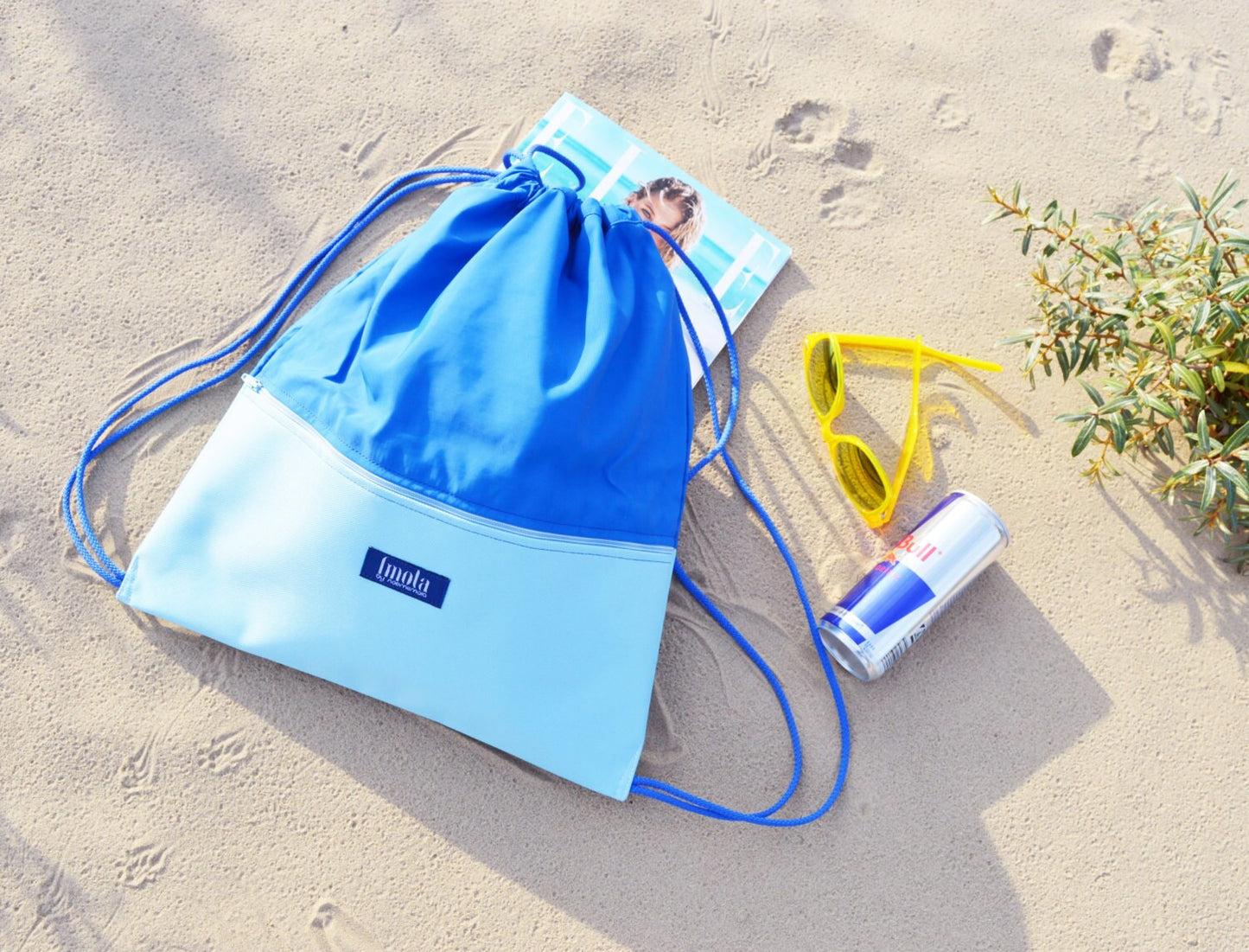 Summer gym bag backpack beach festival bag water resistant waterproof color block blue pink rose quartz hipster colorful minimalist backpack