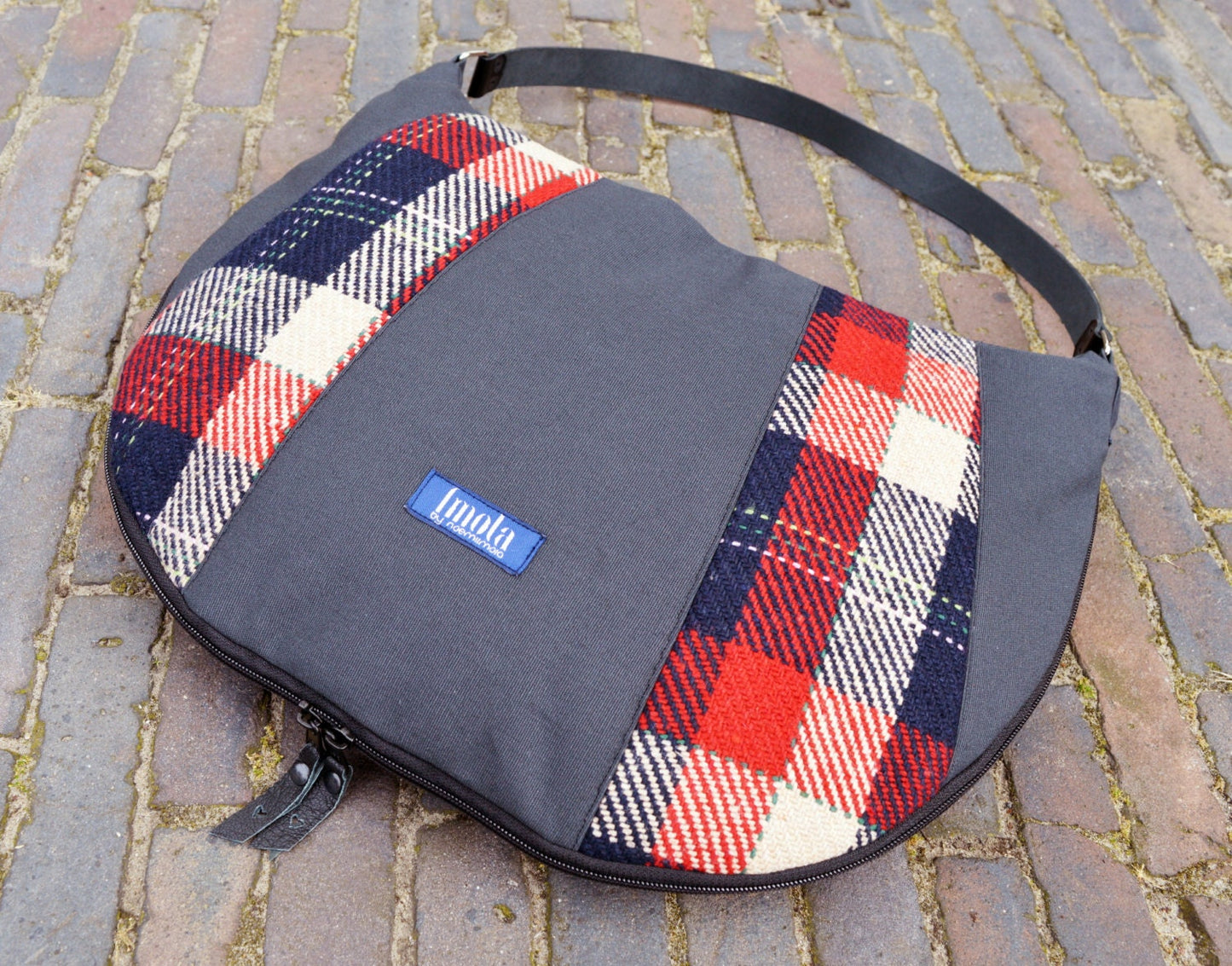 Plaid purse country cottage chic western large handbag shoulder bag canvas bag genuine leather black strap elegant everyday purse tartan