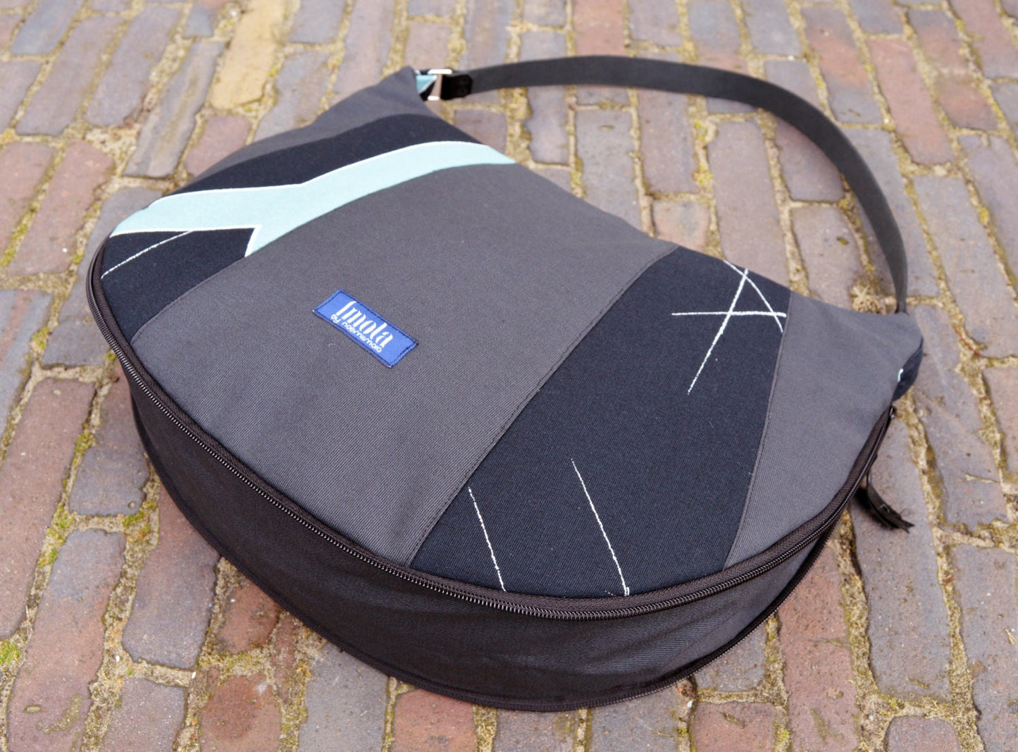 Abstract purse simple increasable large purse handbag shoulder bag canvas bag real genuine leather black strap elegant everyday purse OOAK