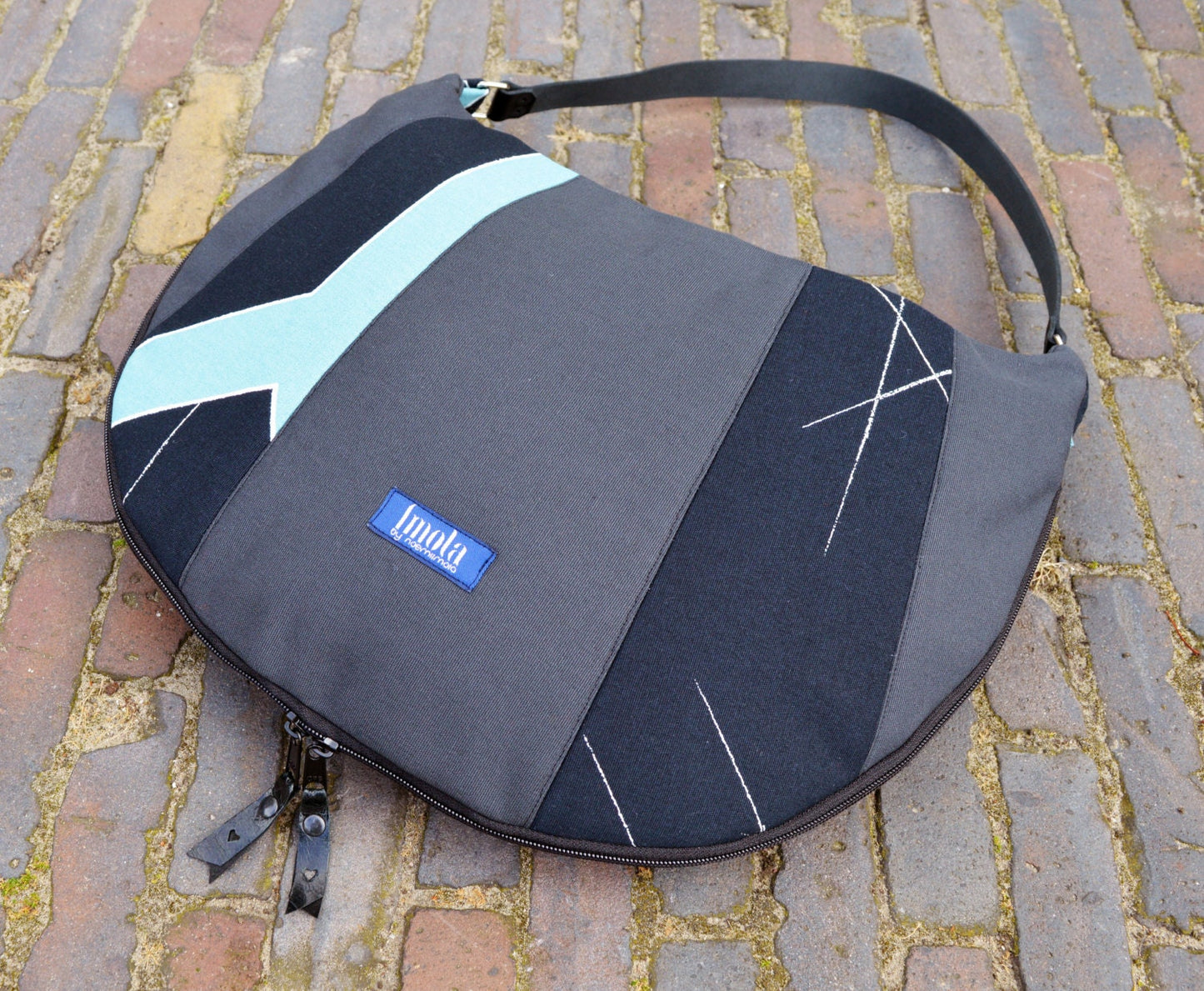 Abstract purse simple increasable large purse handbag shoulder bag canvas bag real genuine leather black strap elegant everyday purse OOAK