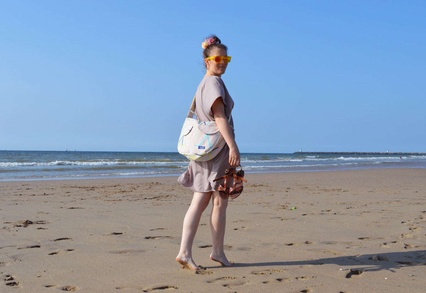 Colorful multi coloured blue crossbody bag bike messenger bag with applique hearts boheme hippie rainbow happy cycling bag