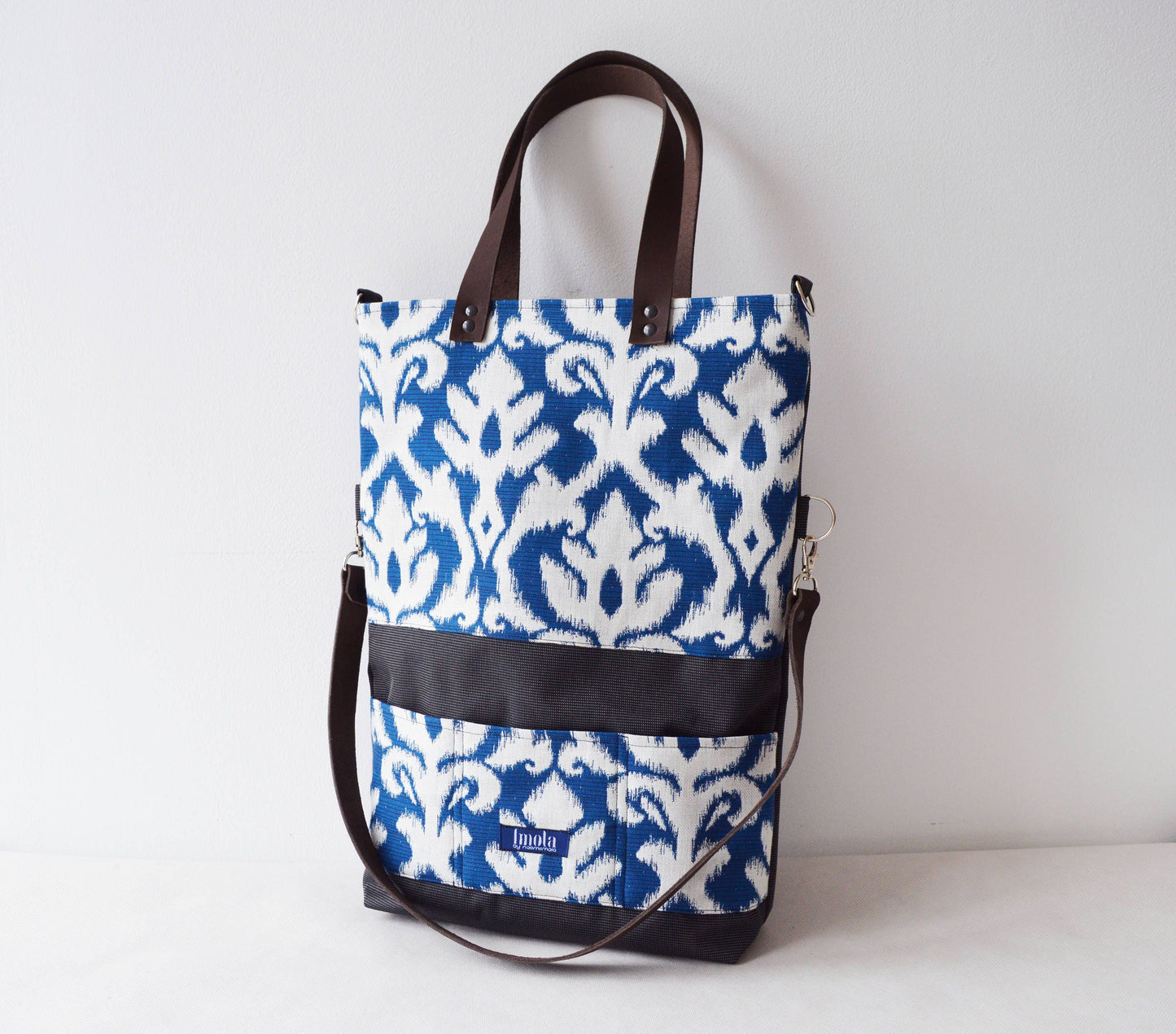 Large fold over canvas tote bag shopping bag casual fold over tote school bag baroque damask brocade book bag classy bag for women