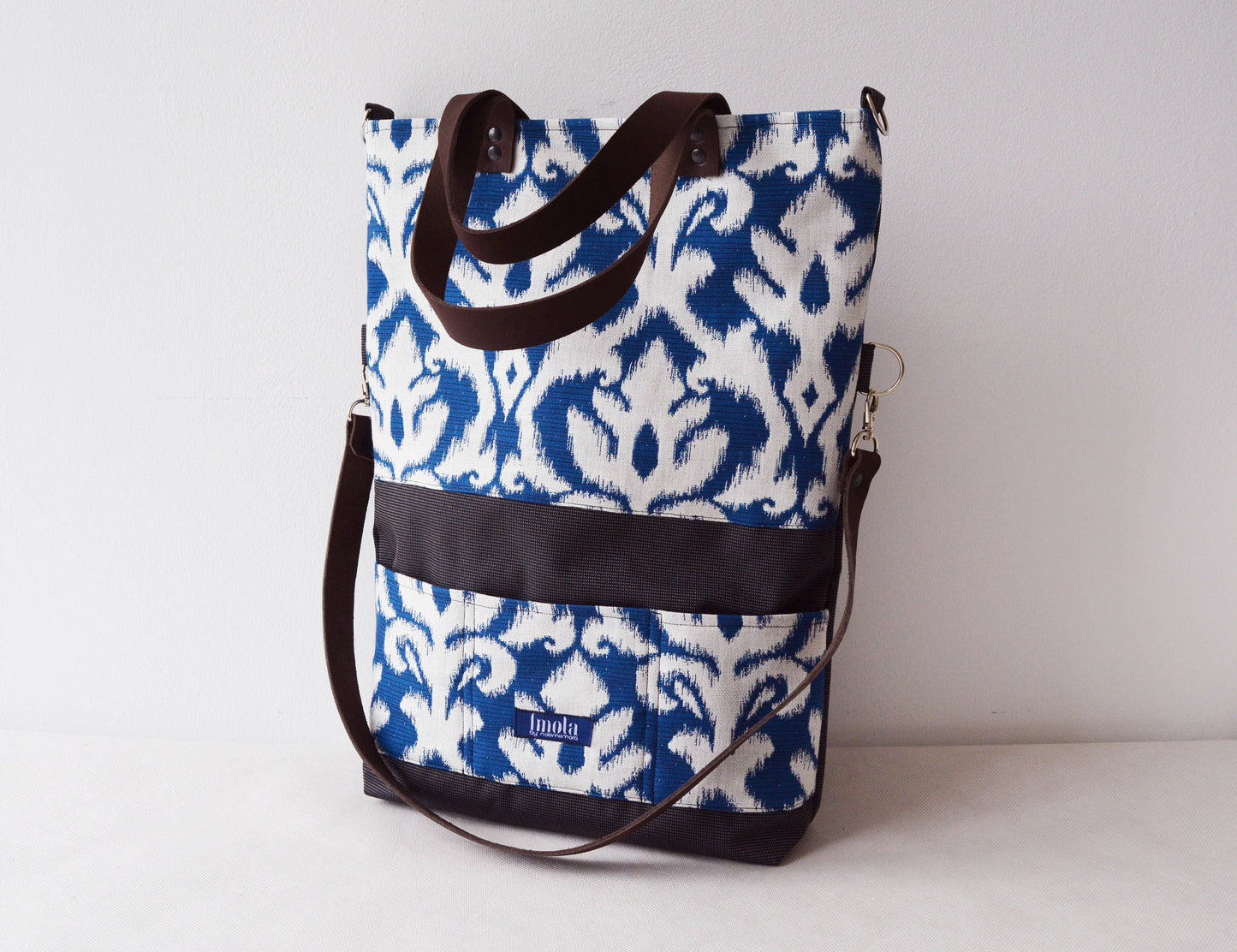 Large fold over canvas tote bag shopping bag casual fold over tote school bag baroque damask brocade book bag classy bag for women