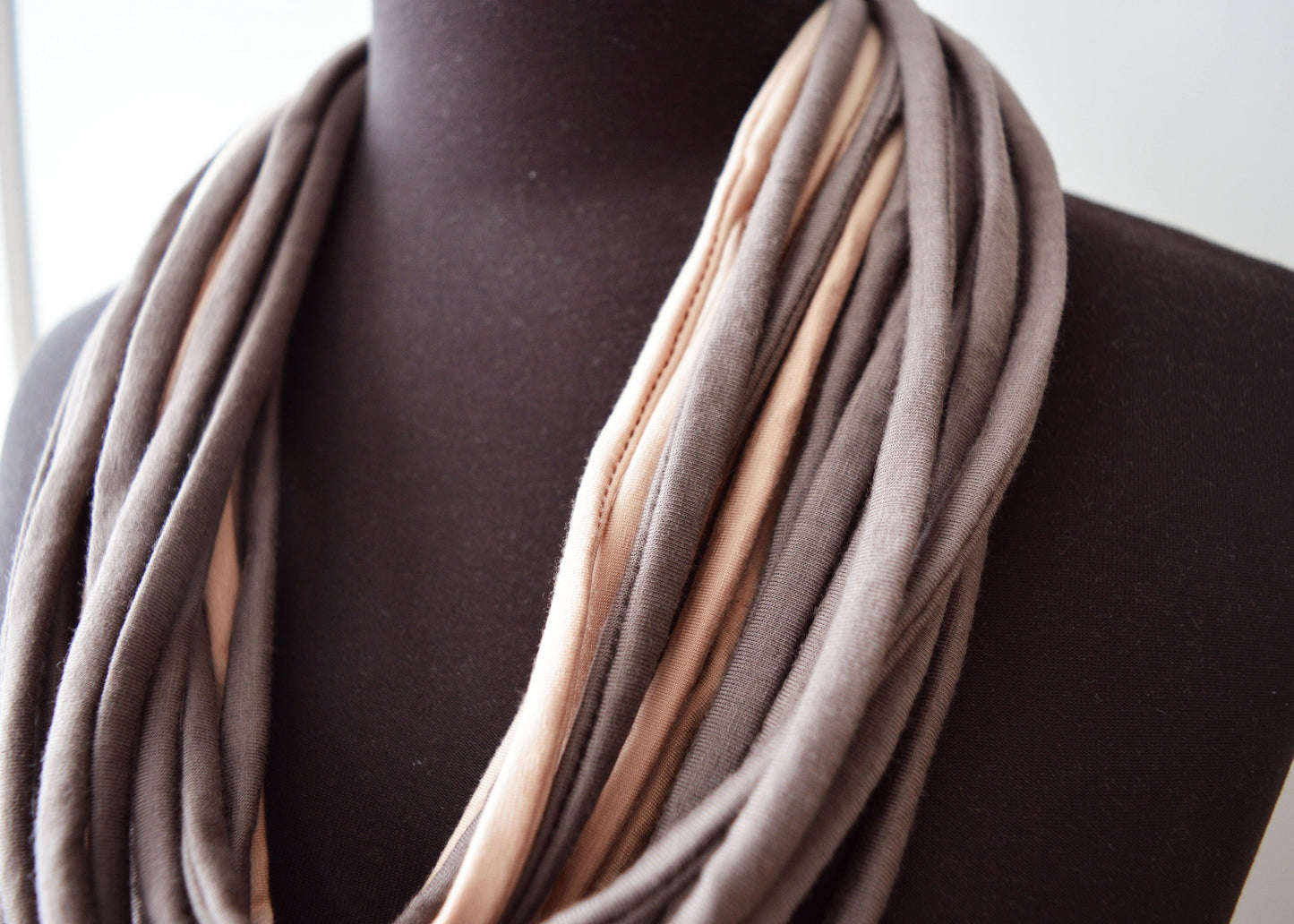 Powder pink brown necklace neck ornament infinity scarf round scarf coffee cappucino pastel pink brown elegant rose quartz cinnamon slate