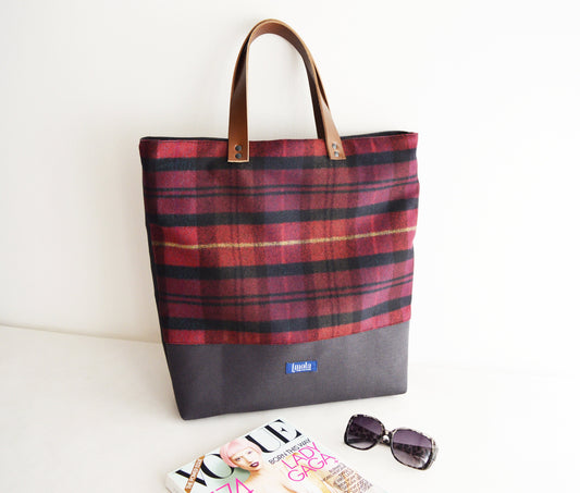 Extra large XL tote bag shopping bag weekender bag shopper tote casual tote plaid country cottage chic western style book bag for women