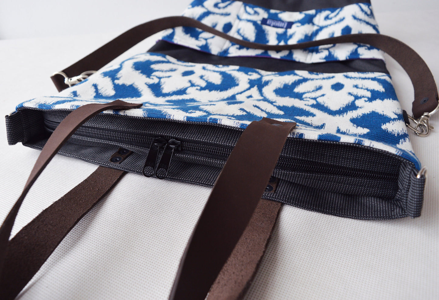 Large fold over canvas tote bag shopping bag casual fold over tote school bag baroque damask brocade book bag classy bag for women