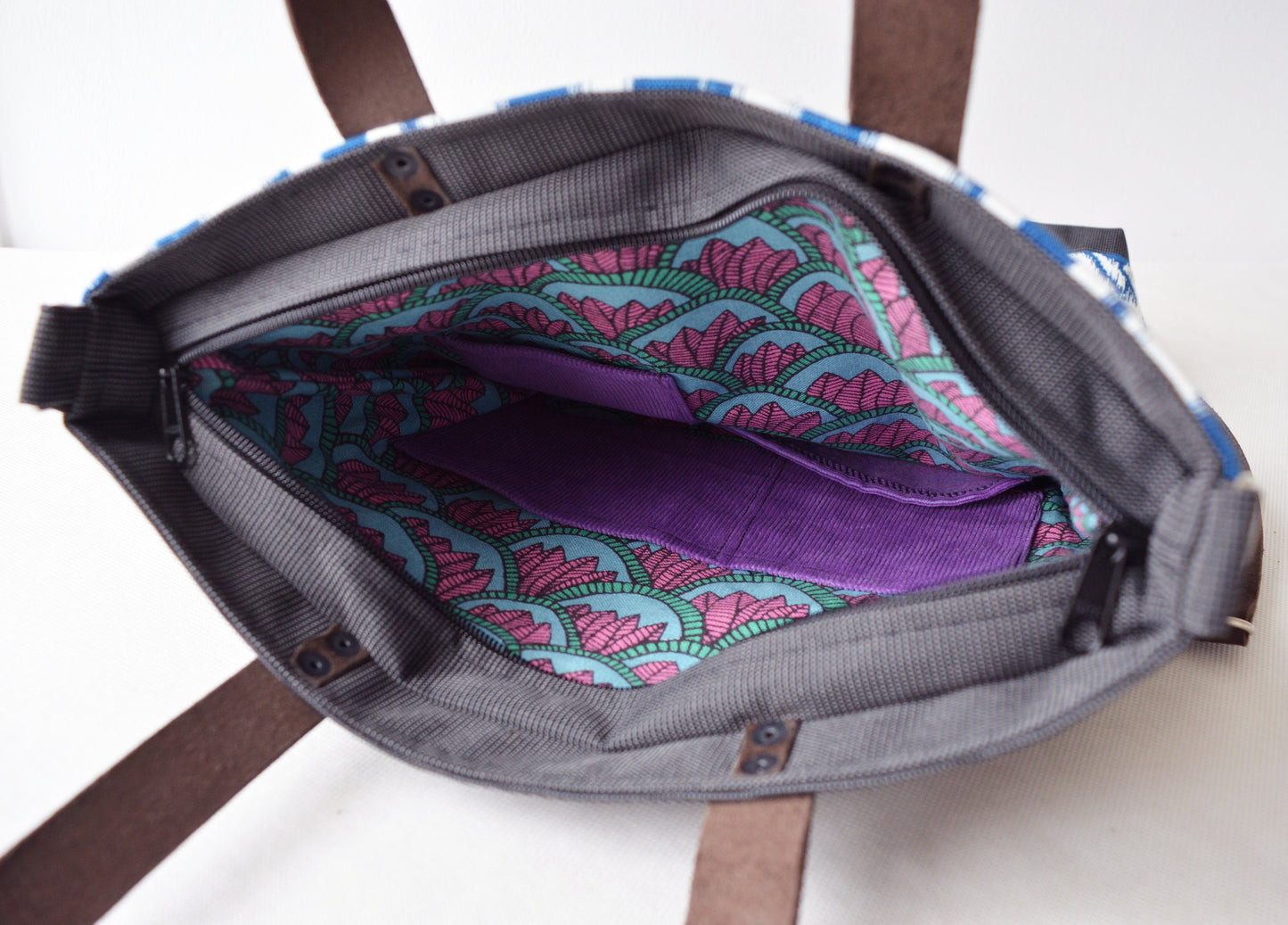 Large fold over canvas tote bag shopping bag casual fold over tote school bag baroque damask brocade book bag classy bag for women