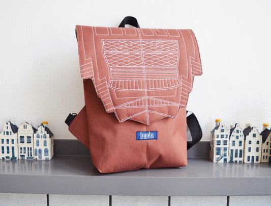 Backpack unisex brown hipster backpack rucksack cycling bag waterproof small mini backpack Zurichtoren geometric simple minimal warm brown