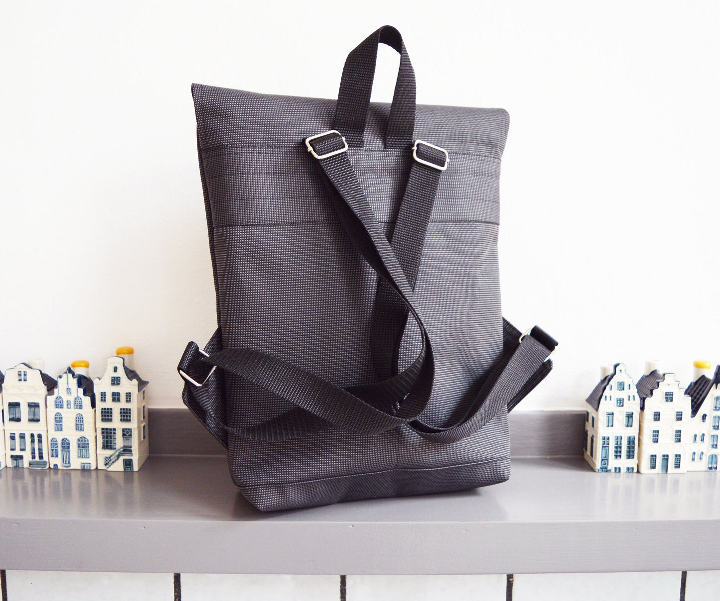 Backpack gray floral hipster backpack rucksack cycling bag everyday small mini backpack flowers applique daisy OOAK spring roses