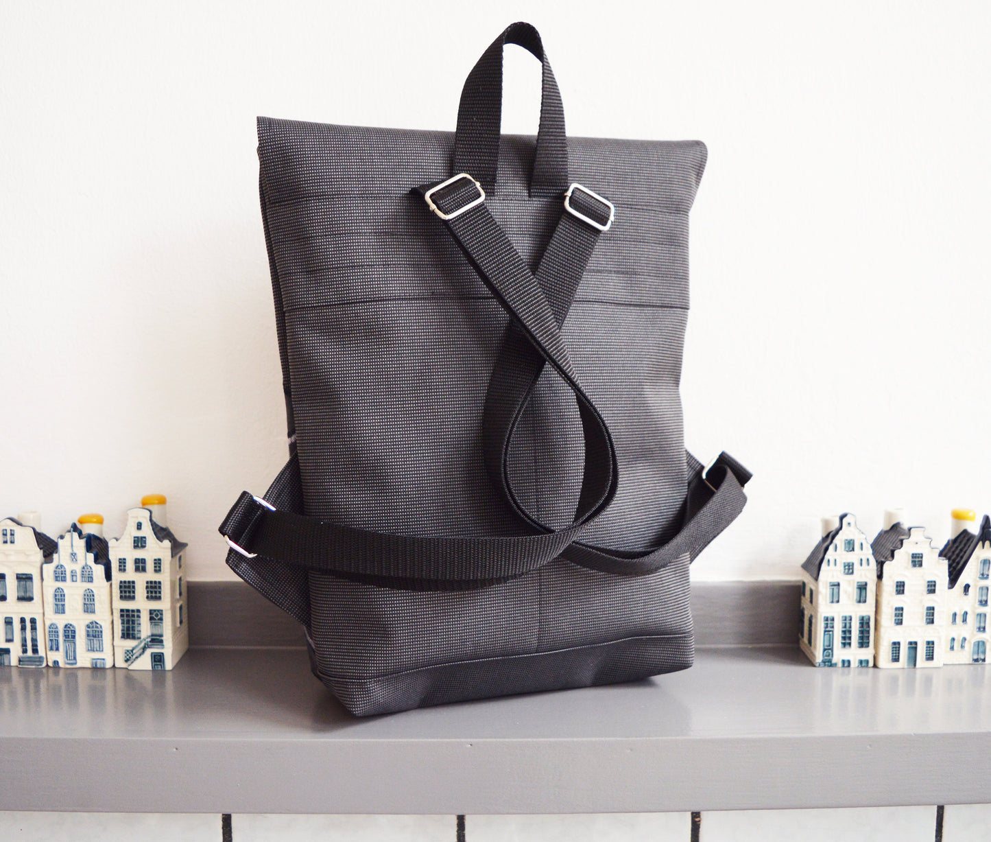 Backpack gray hipster backpack rucksack cycling bag everyday small mini backpack flakes fishscale applique mermaid pine cone OOAK