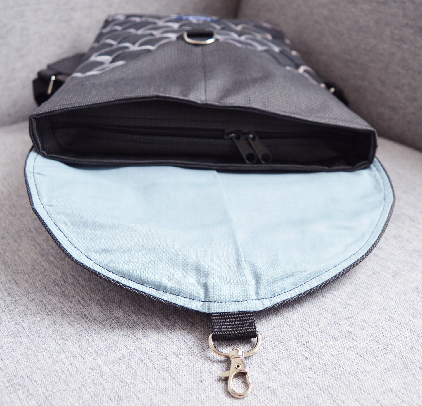 Backpack gray hipster backpack rucksack cycling bag everyday small mini backpack flakes fishscale applique mermaid pine cone OOAK