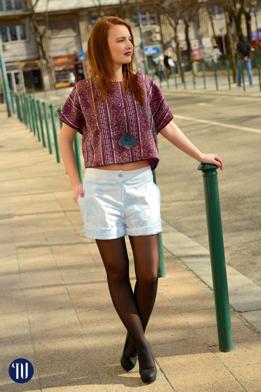 Marble bermuda short bleached blue white SALE!