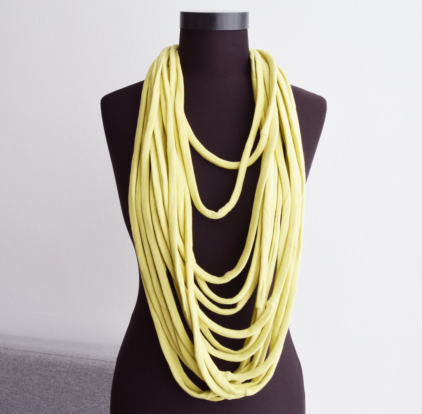 SALE Lime yellow necklace neck ornament loop scarf infinity scarf round scarf OOAK boho hippie happy scarf