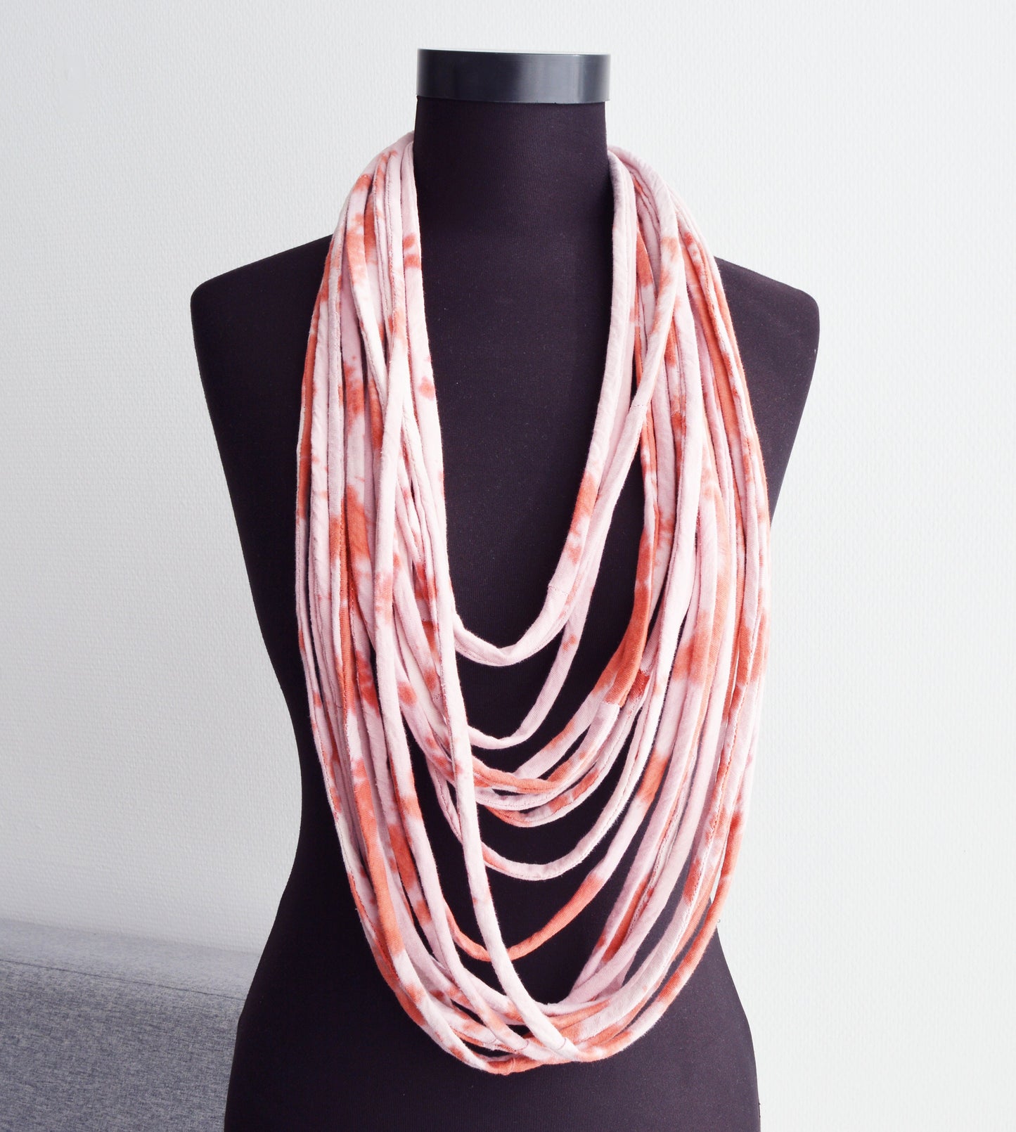 SALE Pink necklace neck ornament loop scarf infinity scarf round scarf OOAK boho hippie happy scarf tie-dyed