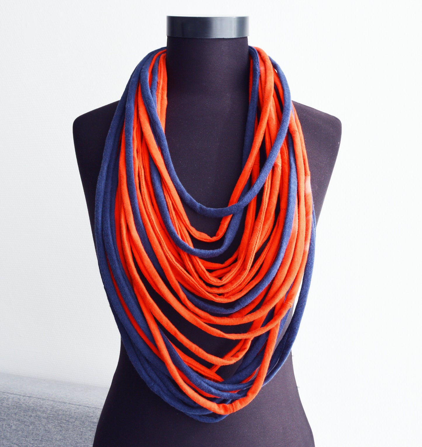 SALE Red blue necklace neck ornament loop scarf infinity scarf round scarf OOAK boho hippie happy scarf