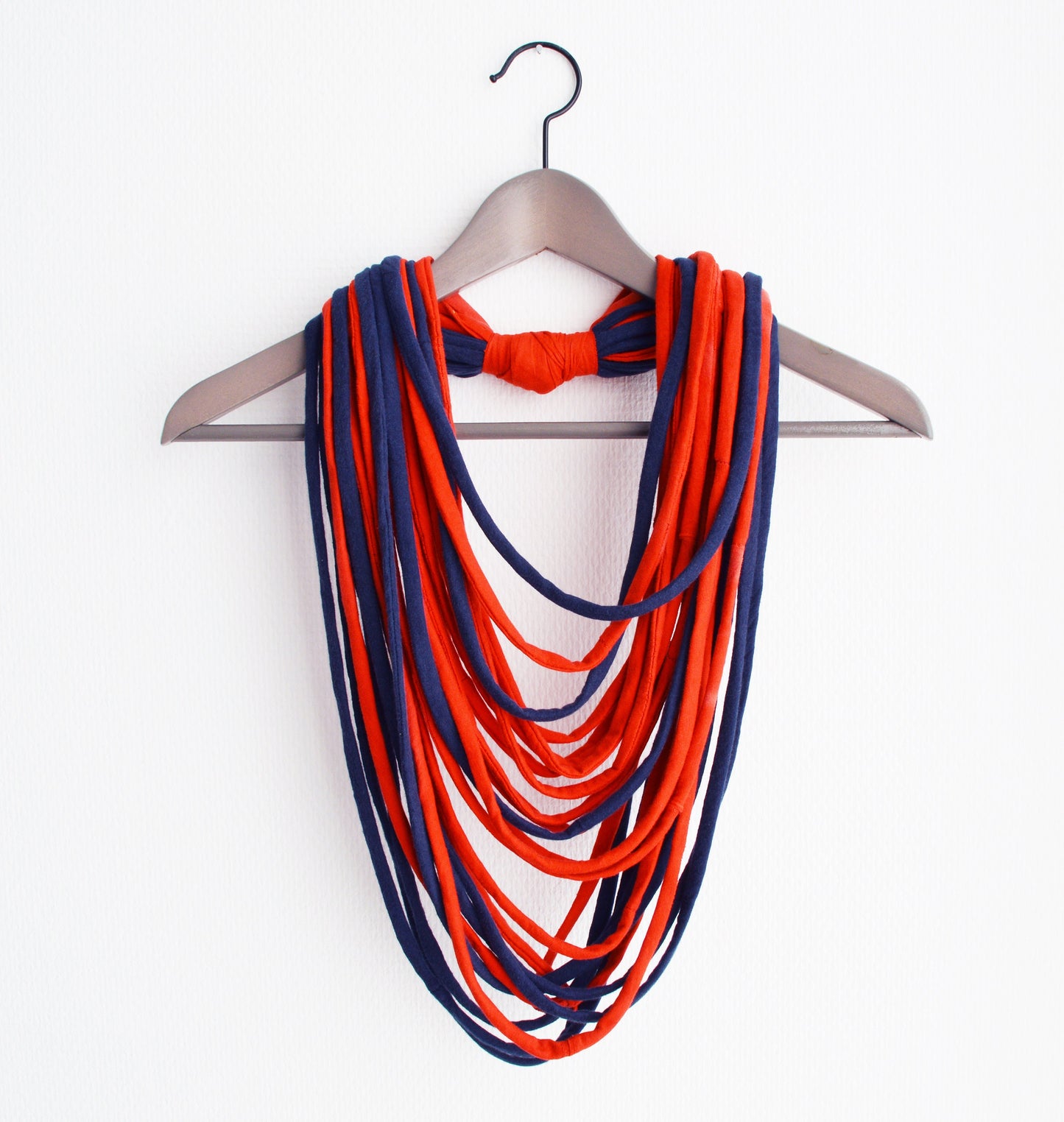 SALE Red blue necklace neck ornament loop scarf infinity scarf round scarf OOAK boho hippie happy scarf