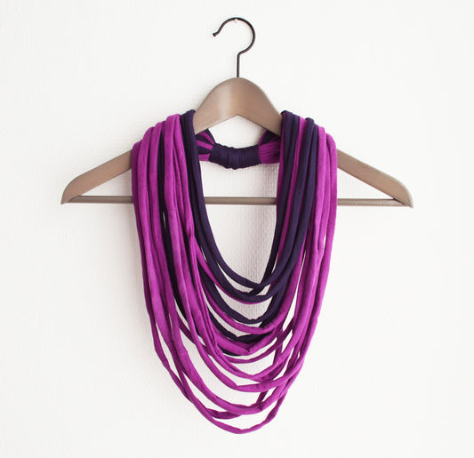 Purple necklace neck ornament loop scarf infinity scarf round scarf playful upcycled eco-friendly