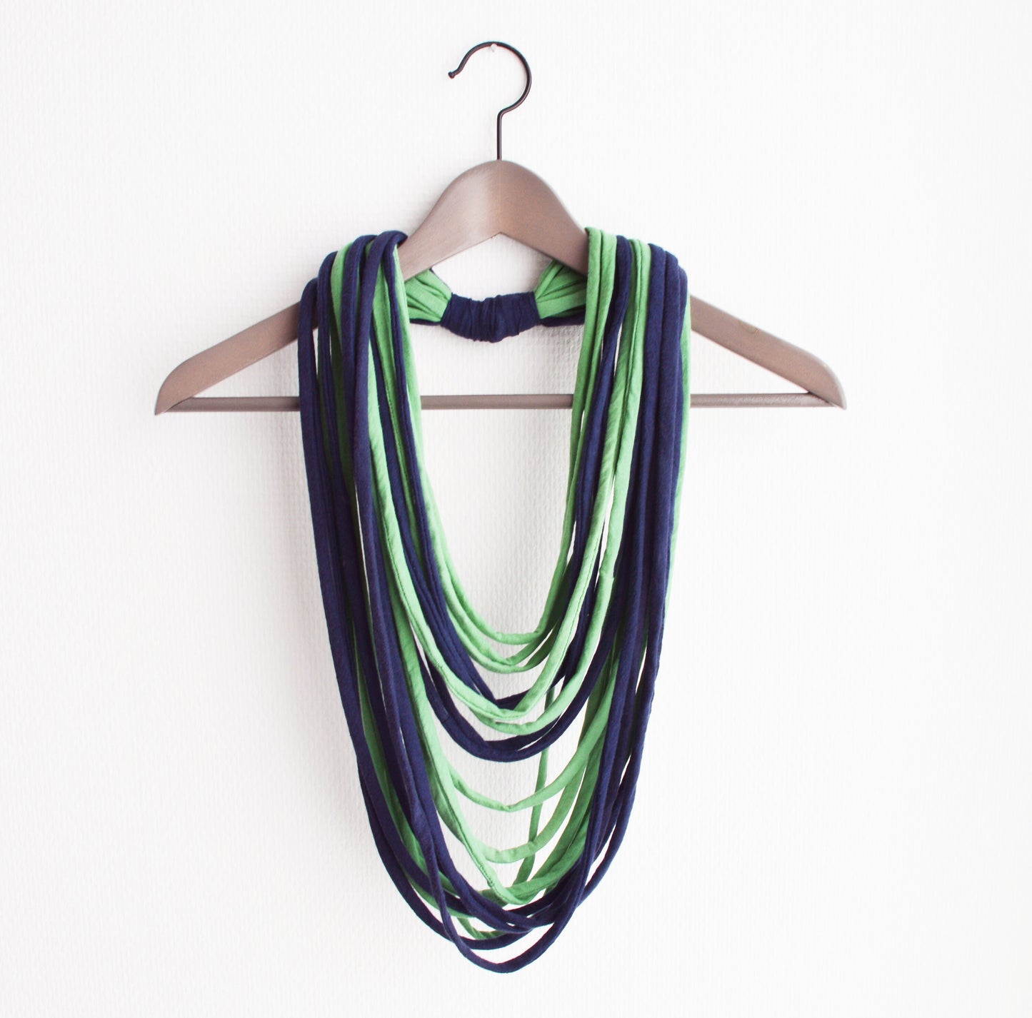 Green blue necklace neck ornament loop scarf infinity scarf round scarf playful upcycled eco-friendly