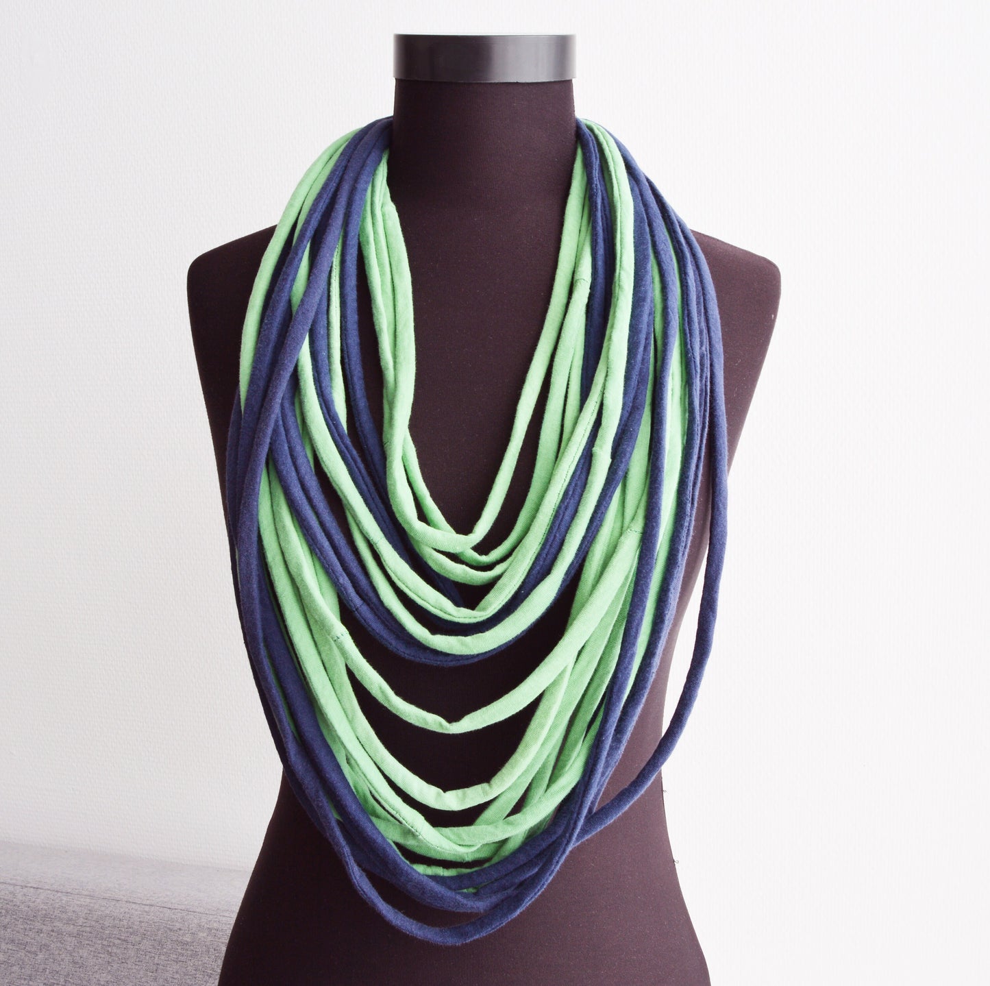 Green blue necklace neck ornament loop scarf infinity scarf round scarf playful upcycled eco-friendly
