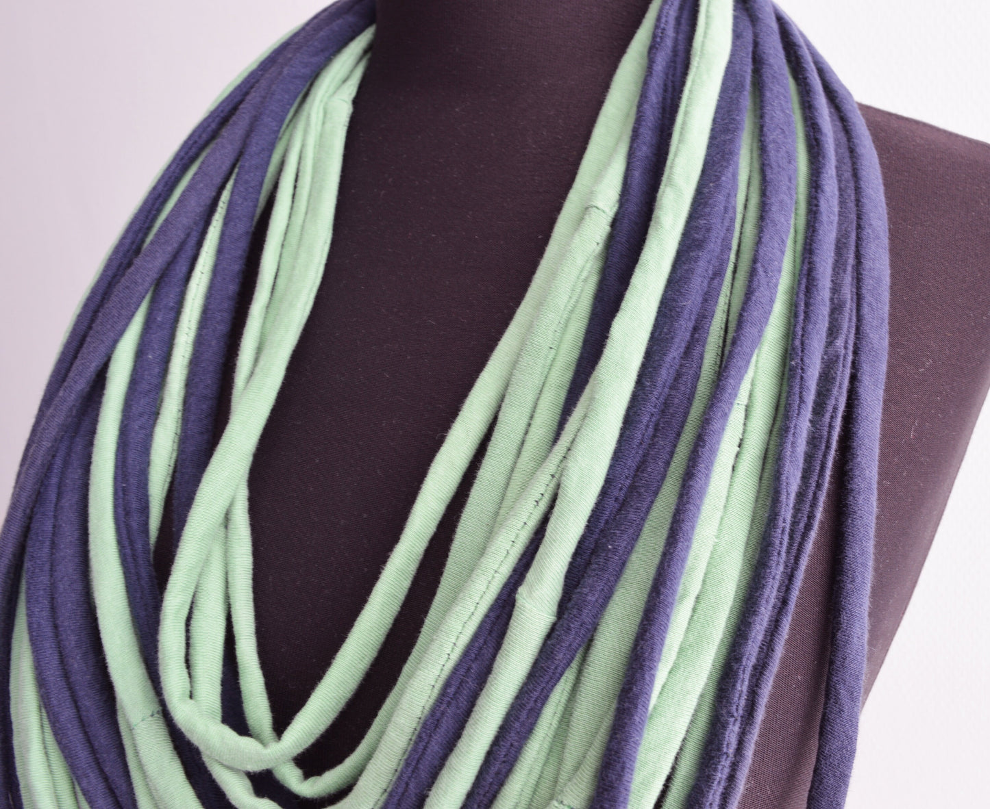 Green blue necklace neck ornament loop scarf infinity scarf round scarf playful upcycled eco-friendly