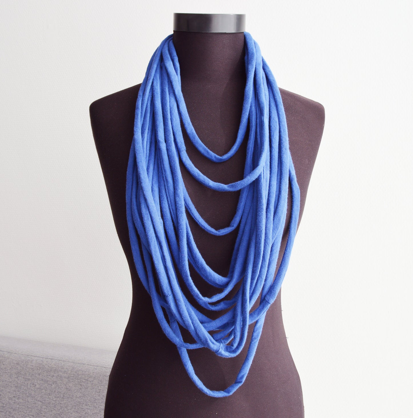 Royal blue necklace neck ornament loop scarf infinity scarf round scarf playful upcycled eco-friendly t-shirt necklace
