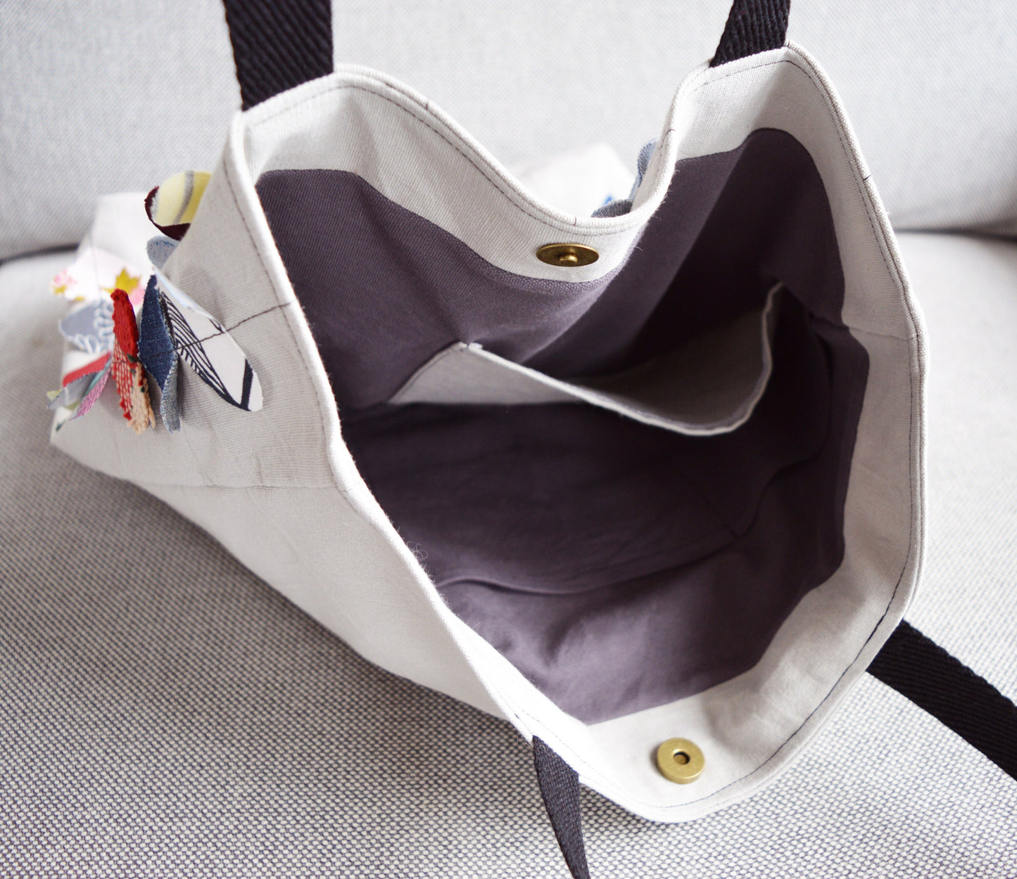 Colorful multi coloured canvas tote shopper bag beach bag grey rainbow hearts vegan bag tote bag happy hippie fun bag