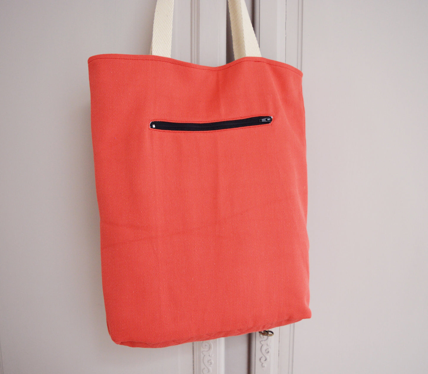 Colorful multi coloured canvas tote shopper bag beach bag orange rainbow hearts vegan bag tote bag happy hippie fun bag