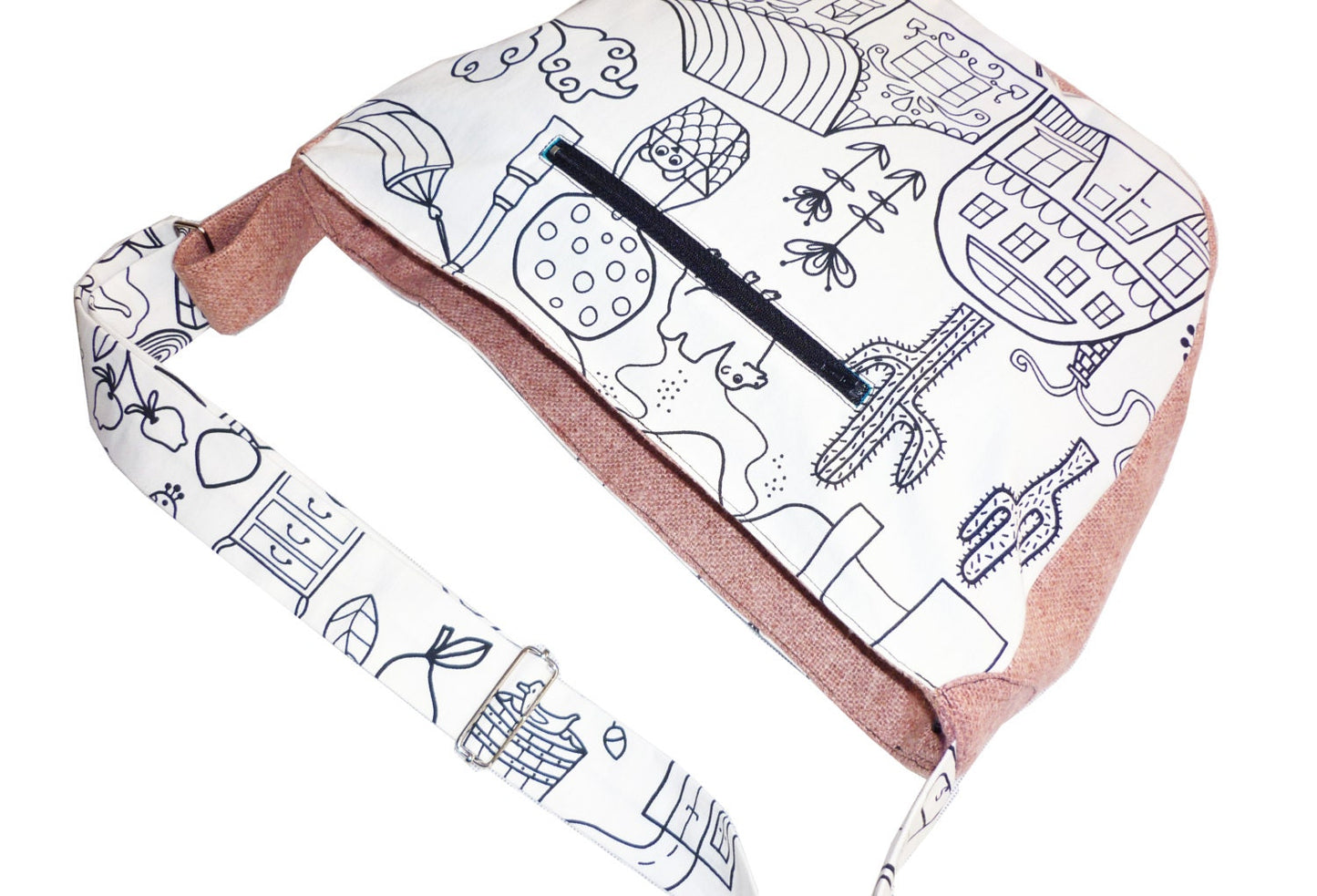 Powder white crossbody bag bike messenger bag with cartoon pattern