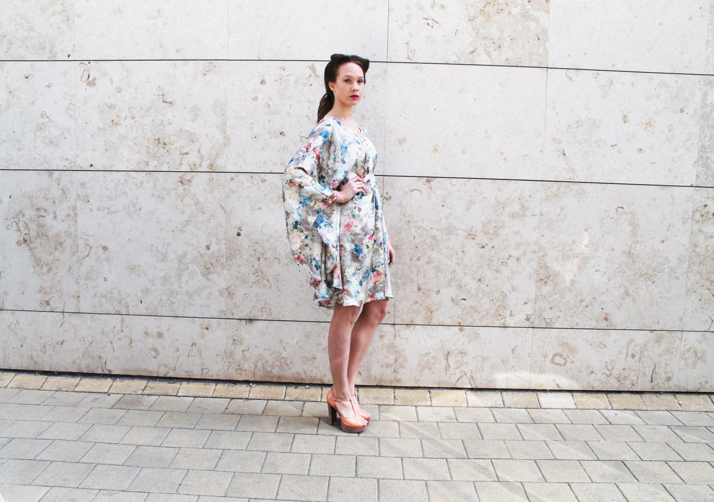 Flower floral silk caftan kaftan summer dress flowy dress with beaded neckline classy