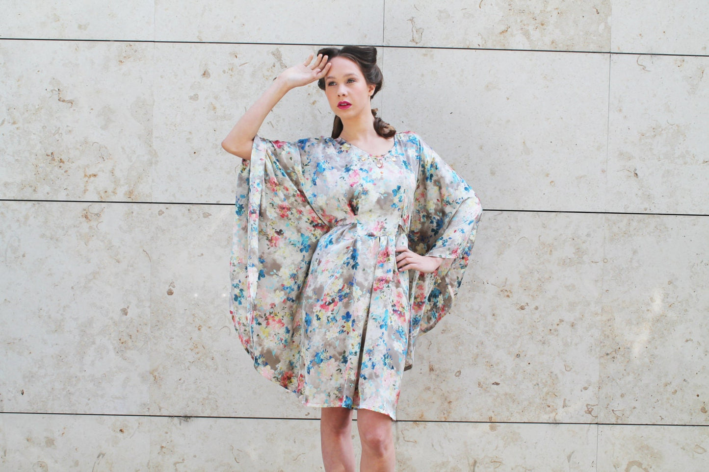 Flower floral silk caftan kaftan summer dress flowy dress with beaded neckline classy