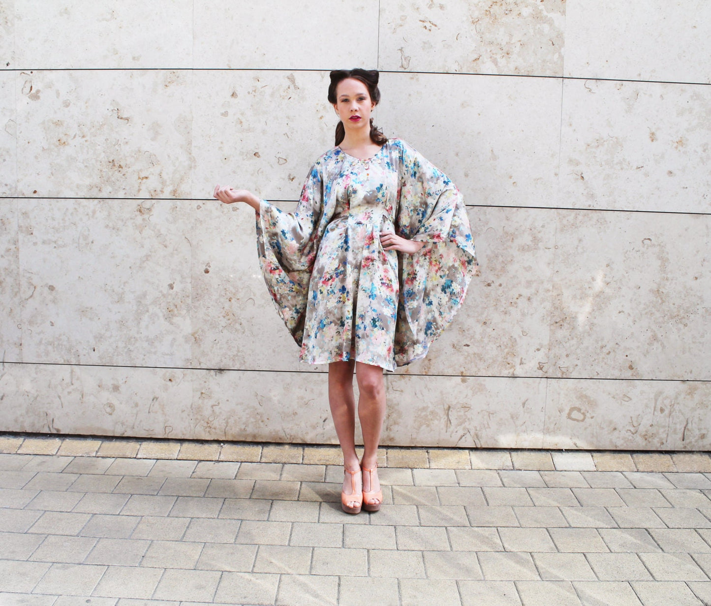 Flower floral silk caftan kaftan summer dress flowy dress with beaded neckline classy