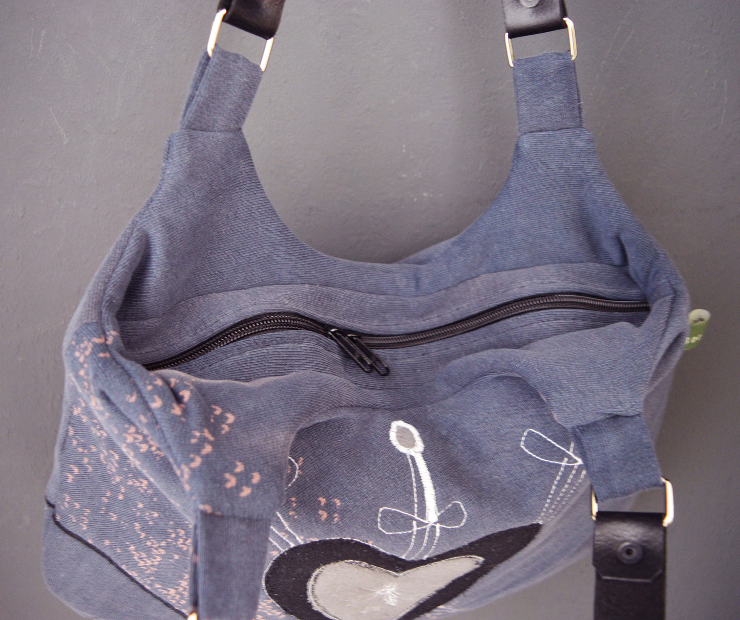 Gray purse with heart and swords cool medium purse handbag shoulder bag canvas bag everyday purse alternative old school tattoo style