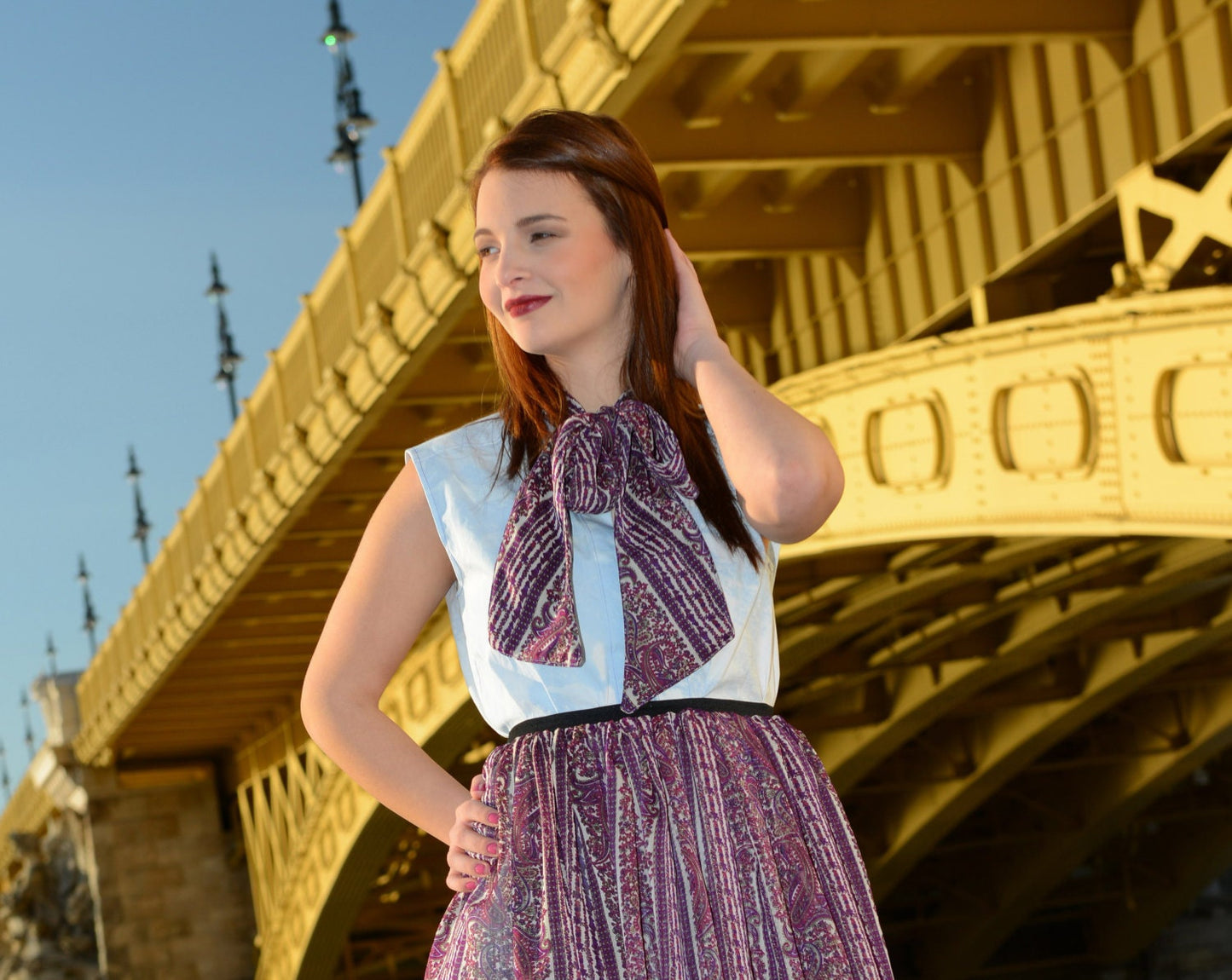 Marble blouse purple turkish pattern roll collar SALE!