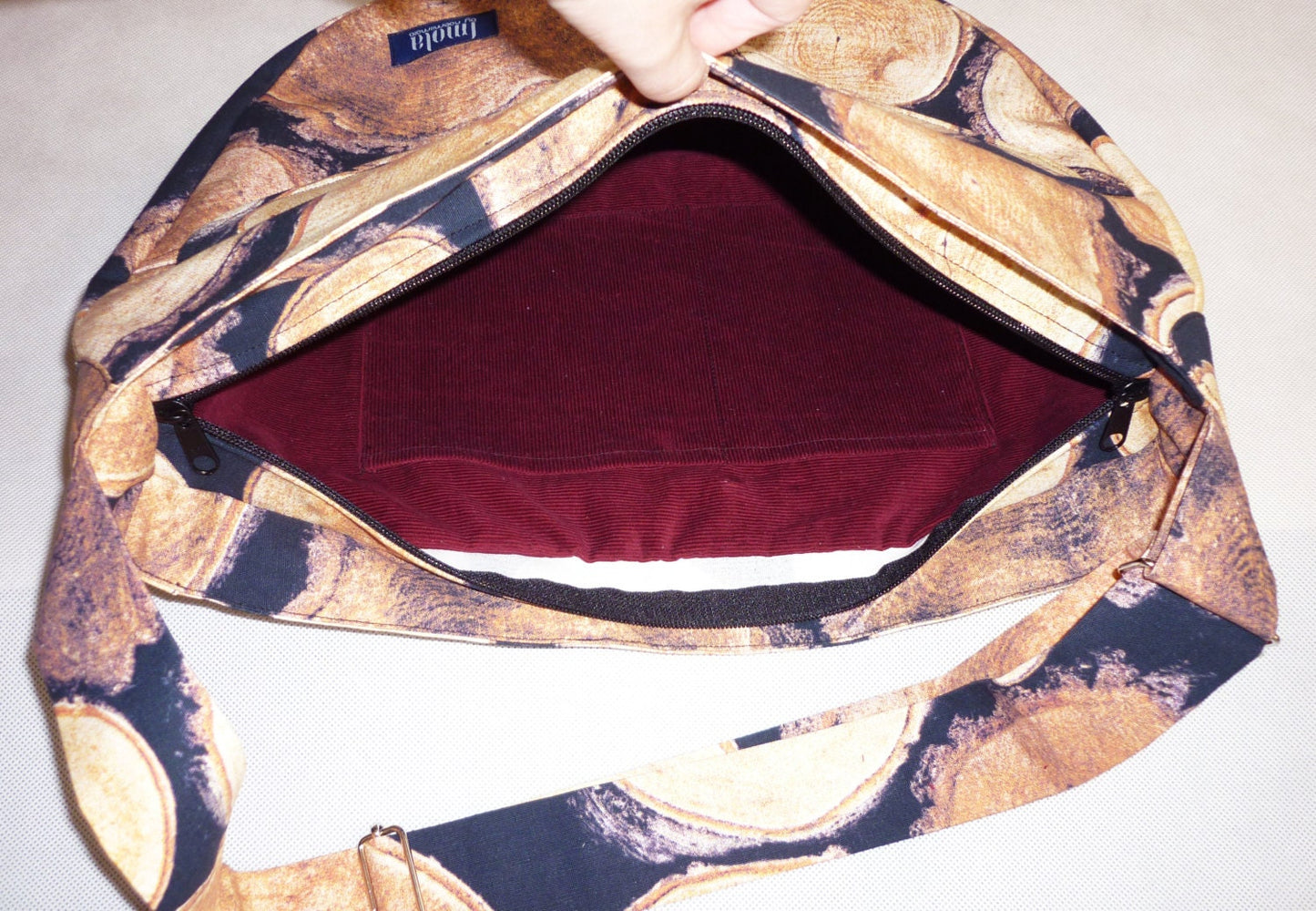 Crossbody bag bike messenger bag with natural wood pattern