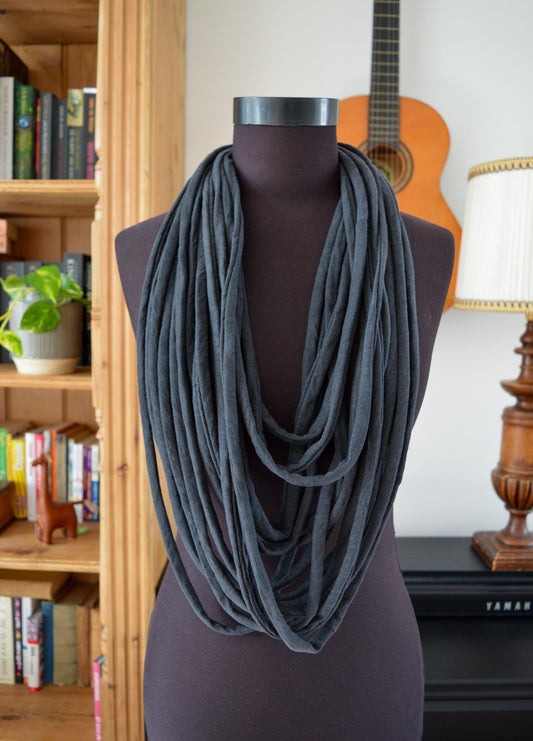 Black necklace neck ornament loop scarf infinity scarf round scarf OOAK minimalist goth rocker punk upcycled