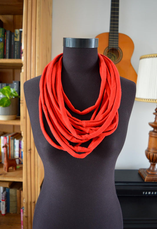 Red necklace neck ornament loop scarf infinity scarf round scarf OOAK orange red flame