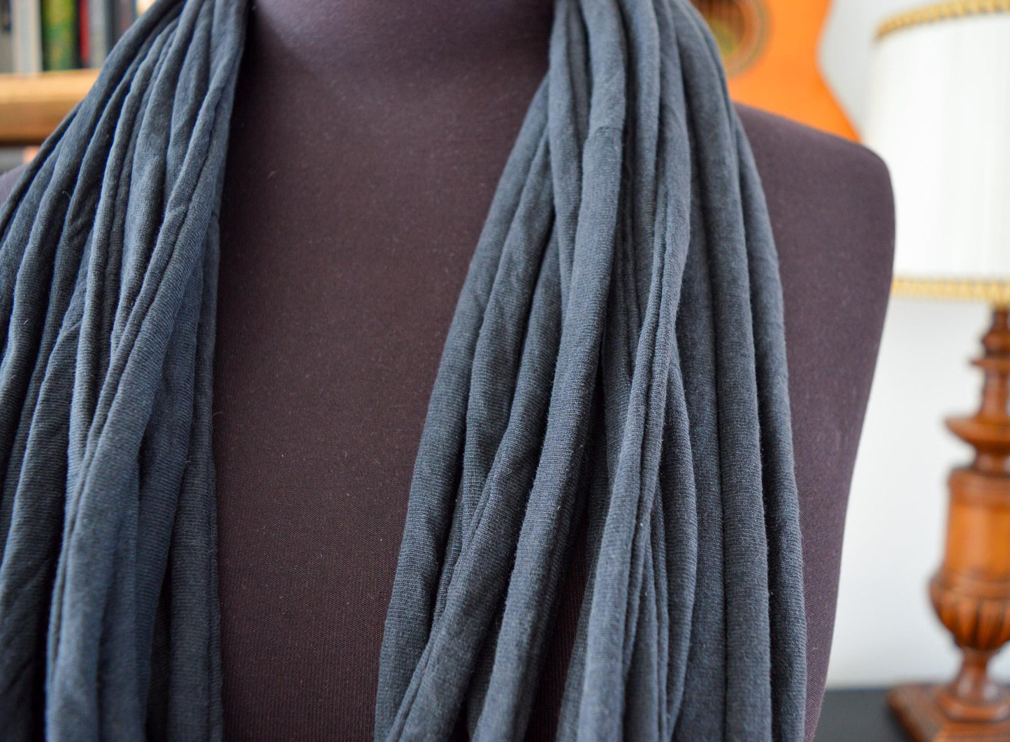 Black necklace neck ornament loop scarf infinity scarf round scarf OOAK minimalist goth rocker punk upcycled