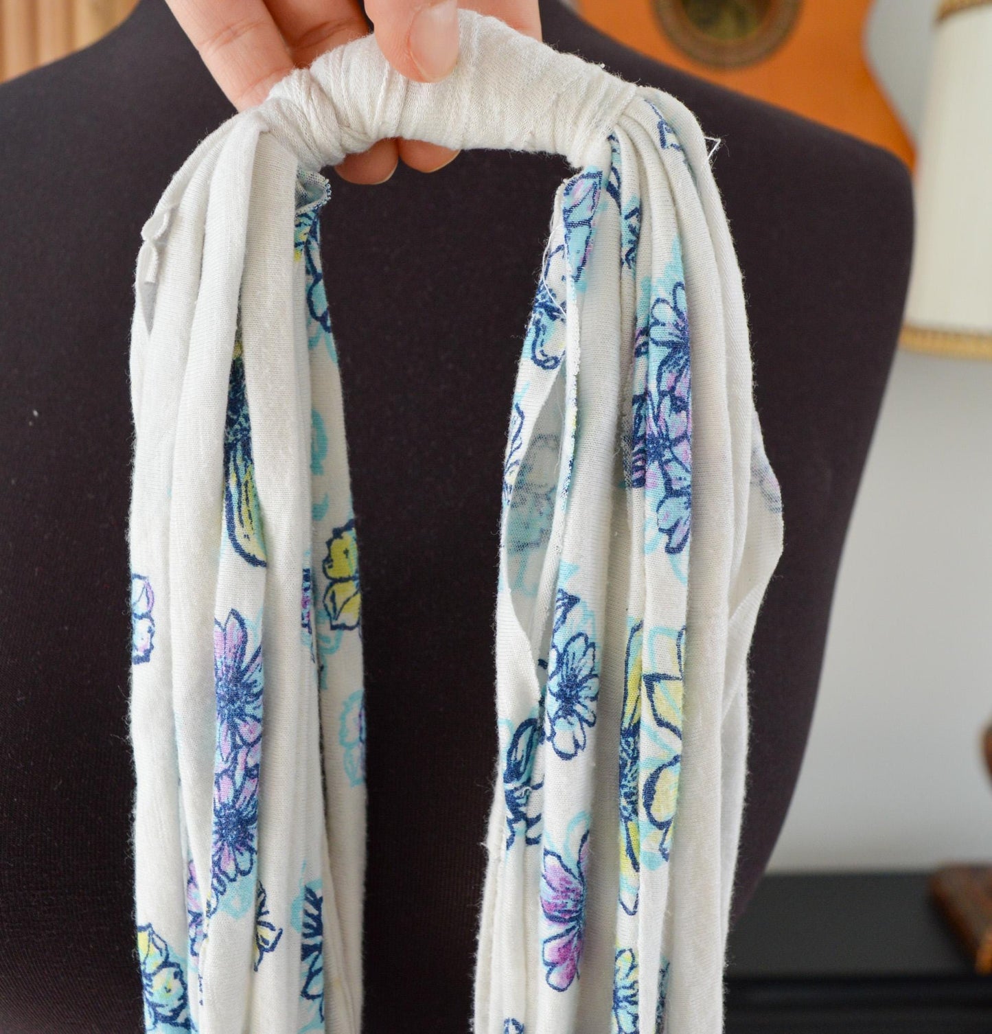 SALE White floral necklace neck ornament loop scarf infinity scarf round scarf OOAK shabby chic boho hippie scarf