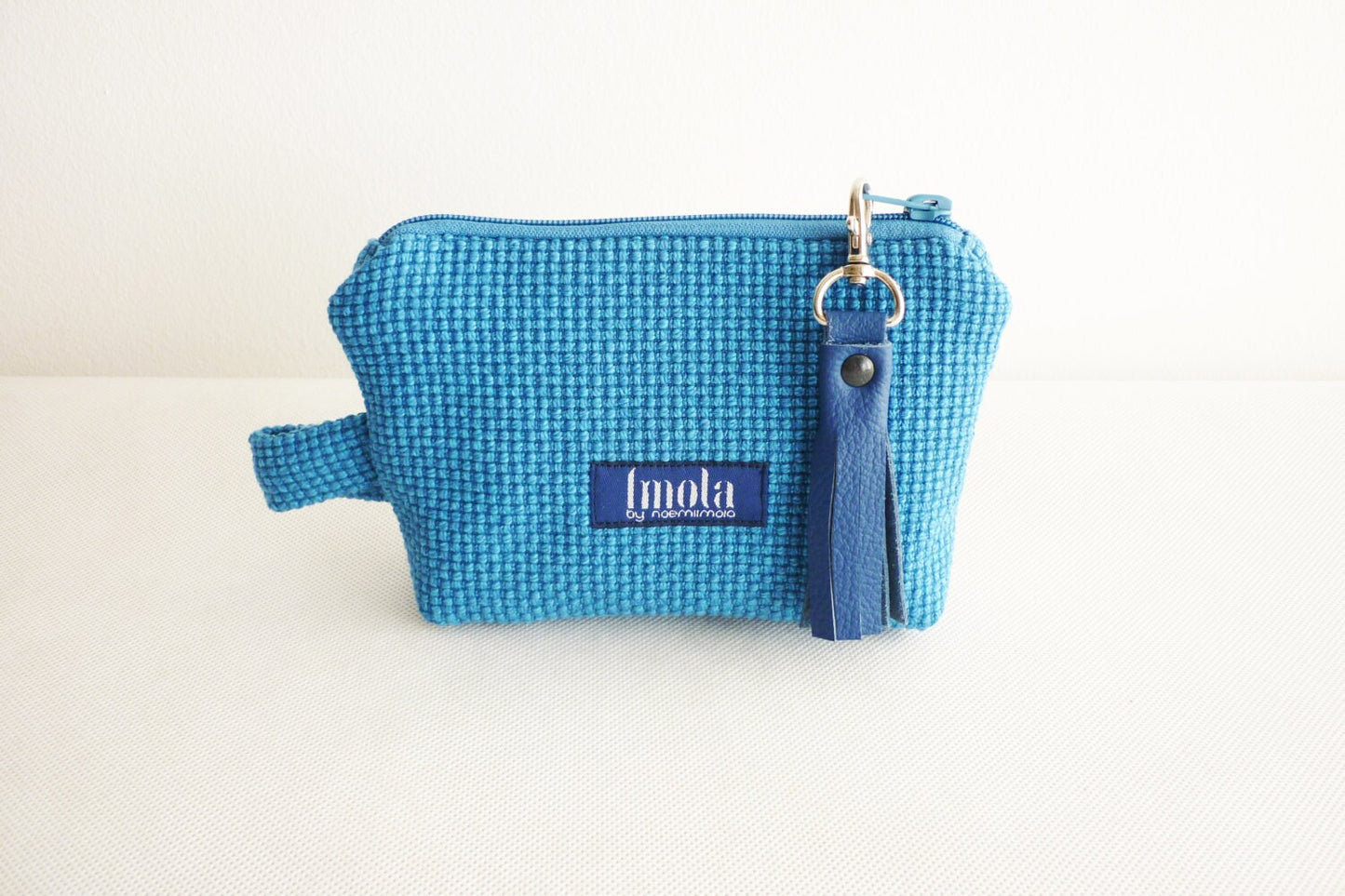 SALE Cosmetic bag pouch pencil pouch beauty bag pencil case makeup bag zipper pouch sky blue capri breeze leather tassel