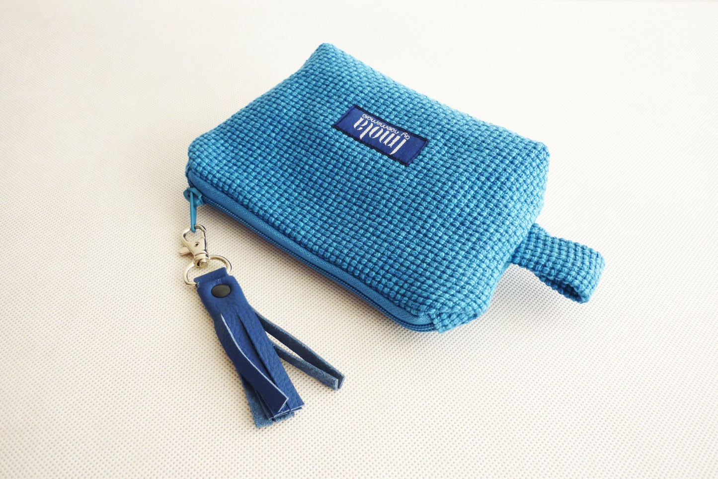 SALE Cosmetic bag pouch pencil pouch beauty bag pencil case makeup bag zipper pouch sky blue capri breeze leather tassel