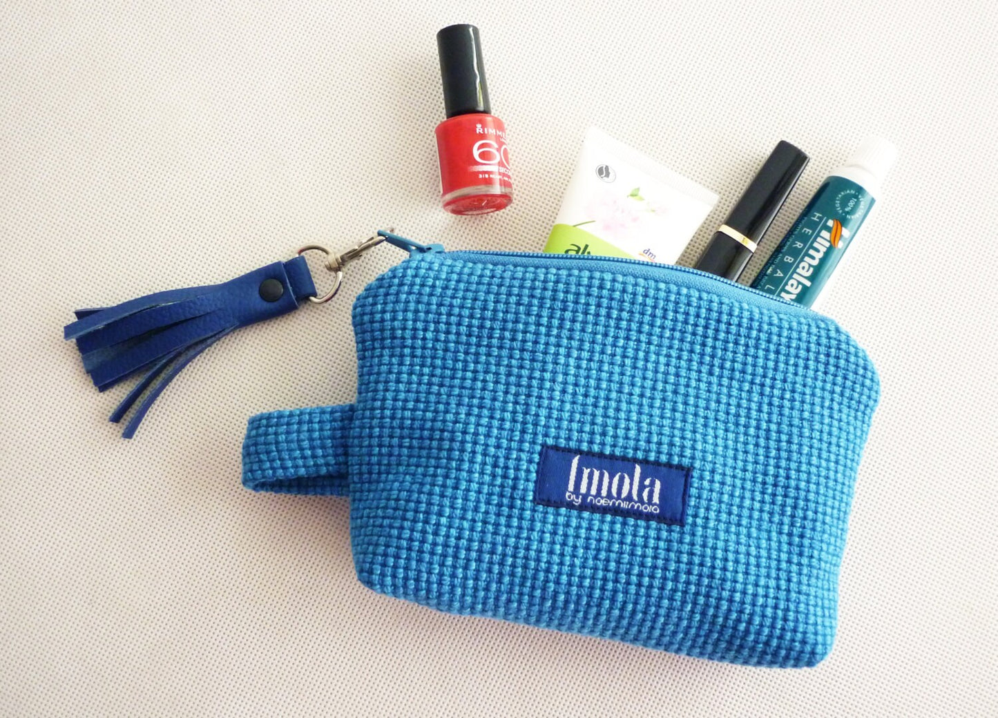 SALE Cosmetic bag pouch pencil pouch beauty bag pencil case makeup bag zipper pouch dark blue tribal damask brocade leather tassel