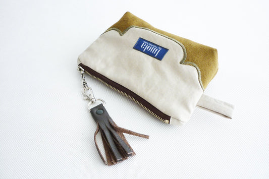 SALE Cosmetic bag pouch pencil pouch beauty bag pencil case makeup bag zipper pouch western country cottage chic beige green leather tassel