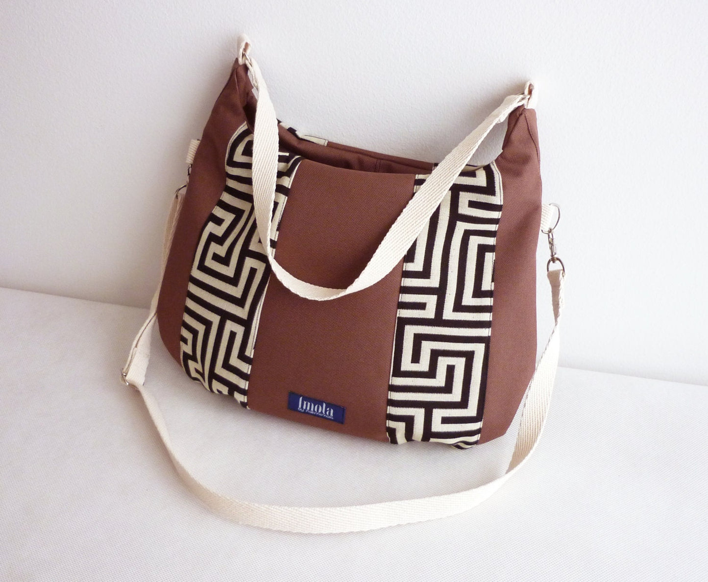 Brown purse greek labyrinth black white medium crossbody purse handbag shoulder bag crossbody bag country cottage chic western style classy
