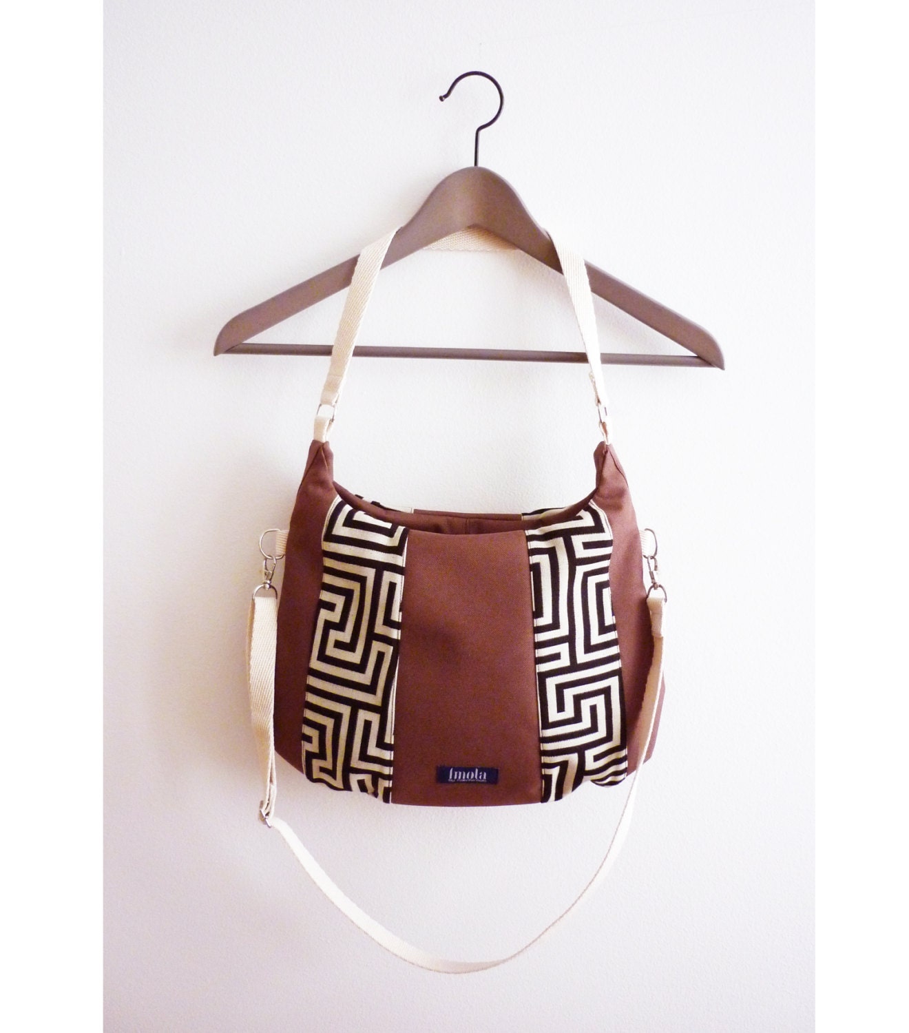 Brown purse greek labyrinth black white medium crossbody purse handbag shoulder bag crossbody bag country cottage chic western style classy