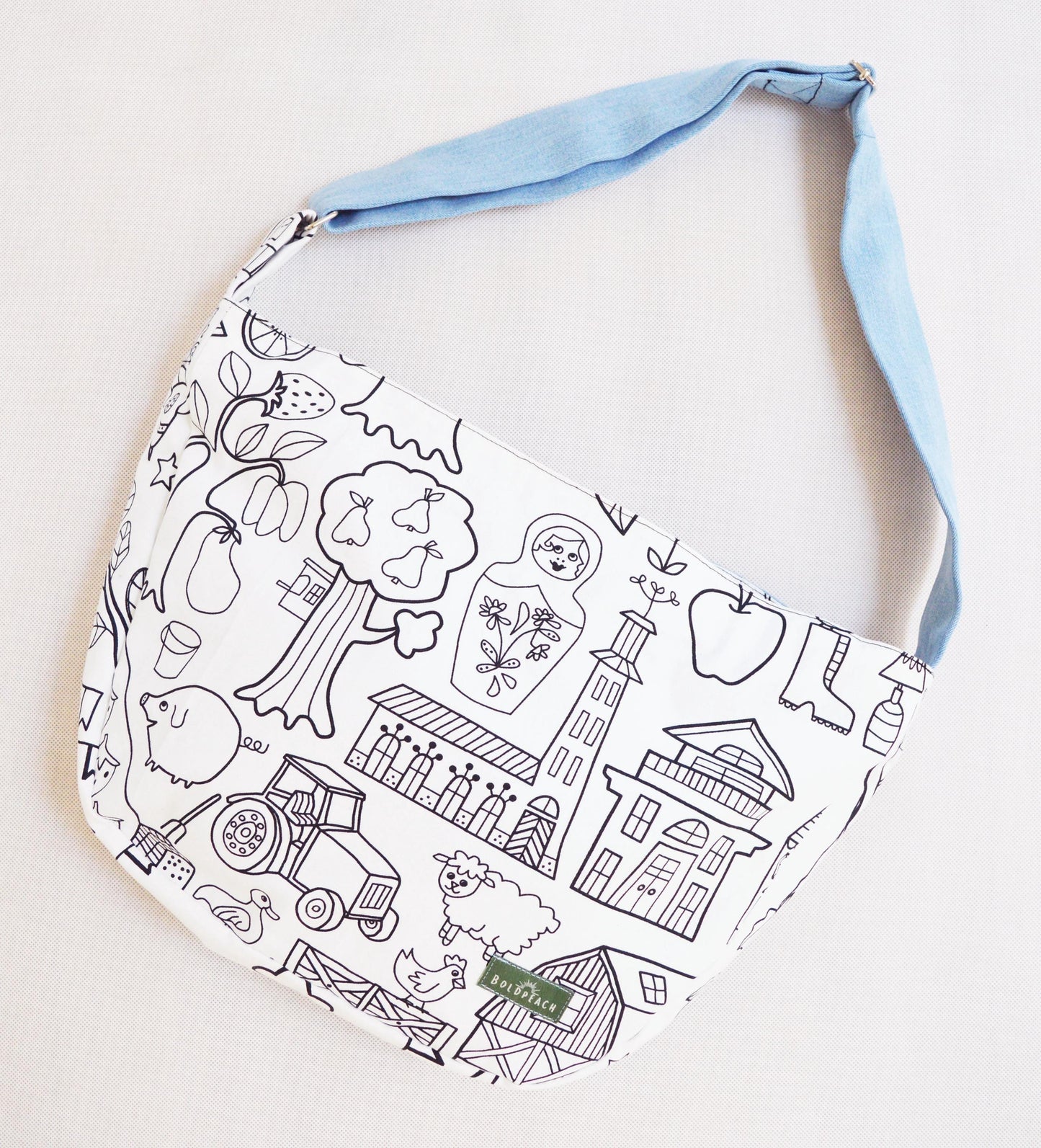 Bike crossbody bag bike messenger bag cartoon graphic black and white cool hipster cycling bag castle palace fun happy  1.1 BASIC COLLECTION