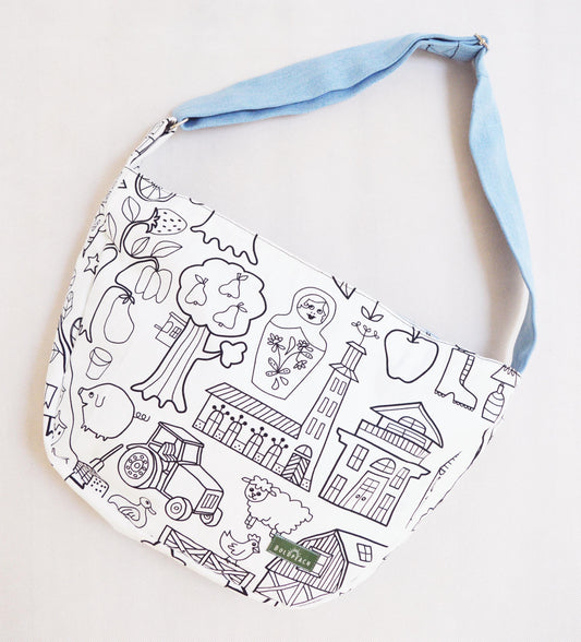 Bike crossbody bag bike messenger bag cartoon graphic black and white cool hipster cycling bag castle palace fun happy  1.1 BASIC COLLECTION