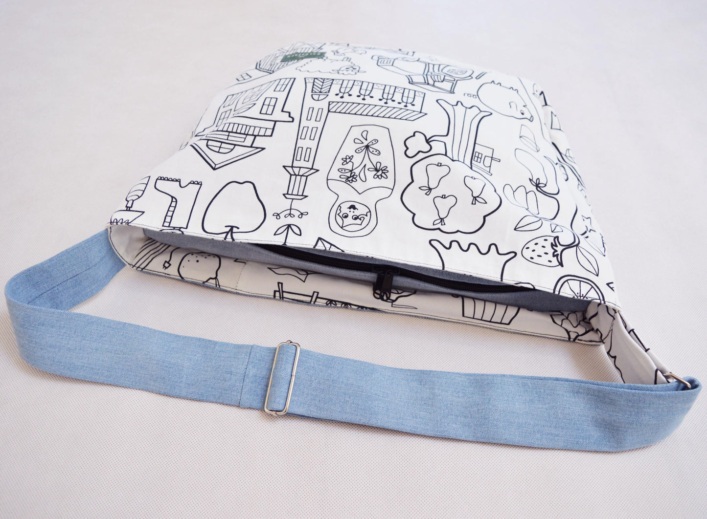 Bike crossbody bag bike messenger bag cartoon graphic black and white cool hipster cycling bag castle palace fun happy  1.1 BASIC COLLECTION